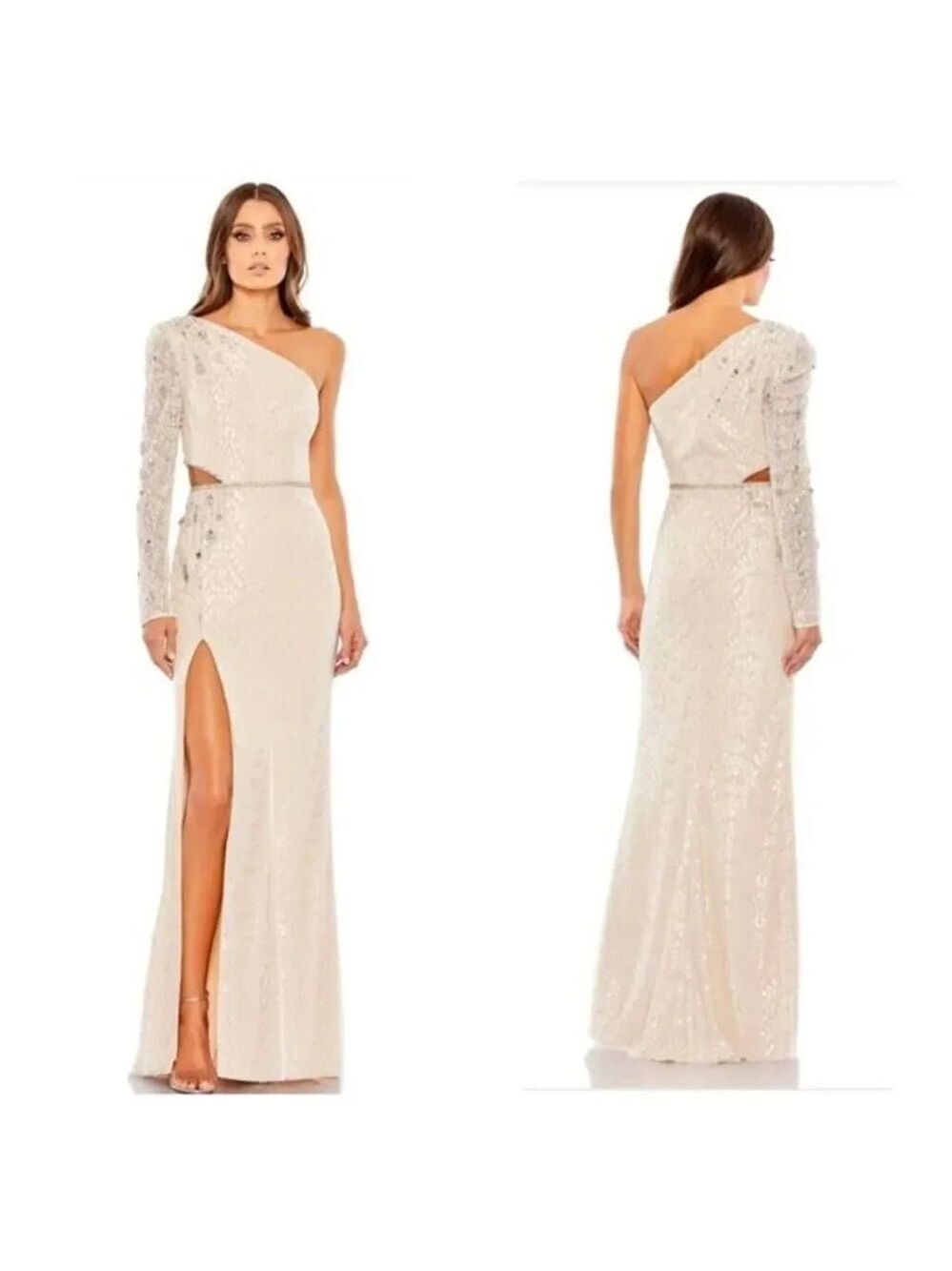 Mac Duggal EMBELLISHED ONE SLEEVE CUT OUT GOWN Sz 8